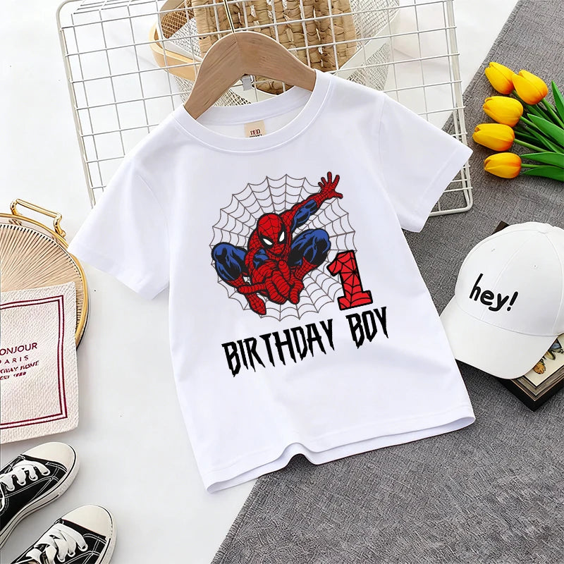 Cute Spidermans Girl T-shirt Teenager Birthday Number Anime Print Boy Cotton Tee Sport Streetwear Summer Clothes Party Game Gift