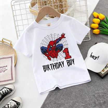 Cute Spidermans Girl T-shirt Teenager Birthday Number Anime Print Boy Cotton Tee Sport Streetwear Summer Clothes Party Game Gift