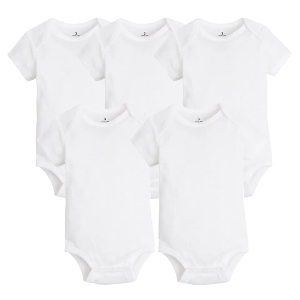 5-Piece Unisex Baby Bodysuit Set, Short Sleeve Cartoon Jumpsuits for Newborn Infants