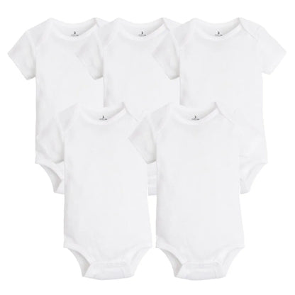 5-Piece Unisex Baby Bodysuit Set, Short Sleeve Cartoon Jumpsuits for Newborn Infants