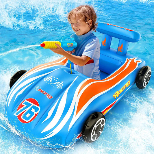 Altrek Store Inflatable Race Car Pool Float with Water Gun for Kids Ages 3–8, Ride-On Swimming Pool Toy for Toddlers, Boys & Girls, Outdoor Summer Water Fun