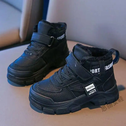Kids Winter Warm Snow Boots Boys Fleece Lined Cotton Shoes Non Slip Thick Sole Sports Sneakers for School Age Children Outdoor