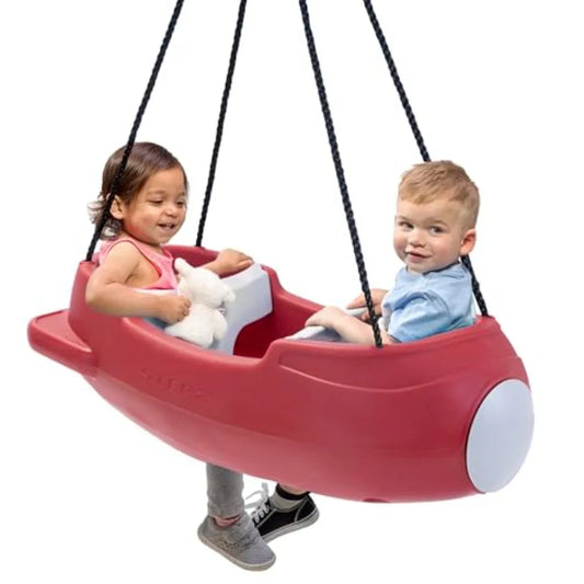 Outdoor toddler swing for two weather-resistant rope gray and blue fabric easy playset attachment safe for ages 9 months to 3 y