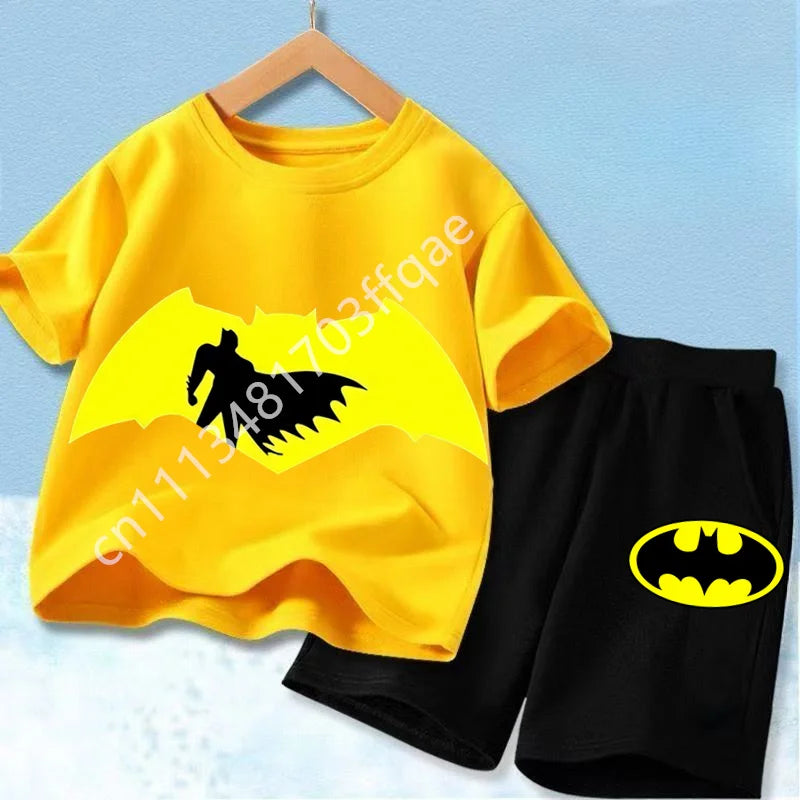 Summer Short Sleeved Street Wear Girl T-shirt Shorts Casual Top 2026 New Classic Batman&Superman Printed Boys Suit T-shirt