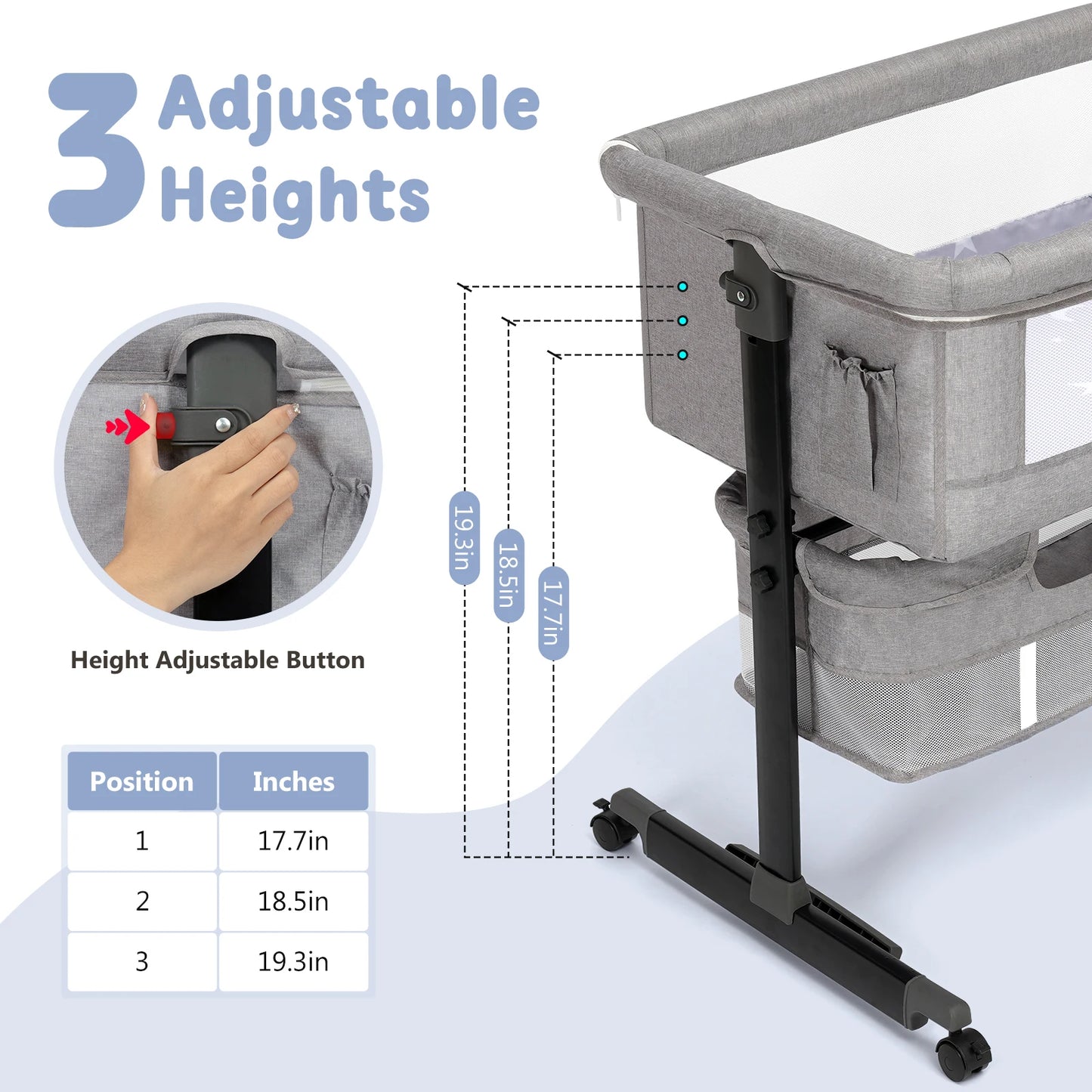 Baby Bedside Bassinet 3-in-1 Baby Crib Headboard Bed Portable Travel Crib Easy Assemble And Folding Multifunctional Baby Cradle