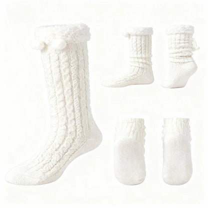 2PCS Kawaii Leg Warmers with Pom Poms, Cable Knit Boot Socks for Layering with Skirts Sneakers, Cute Fashion Accessory 22cm