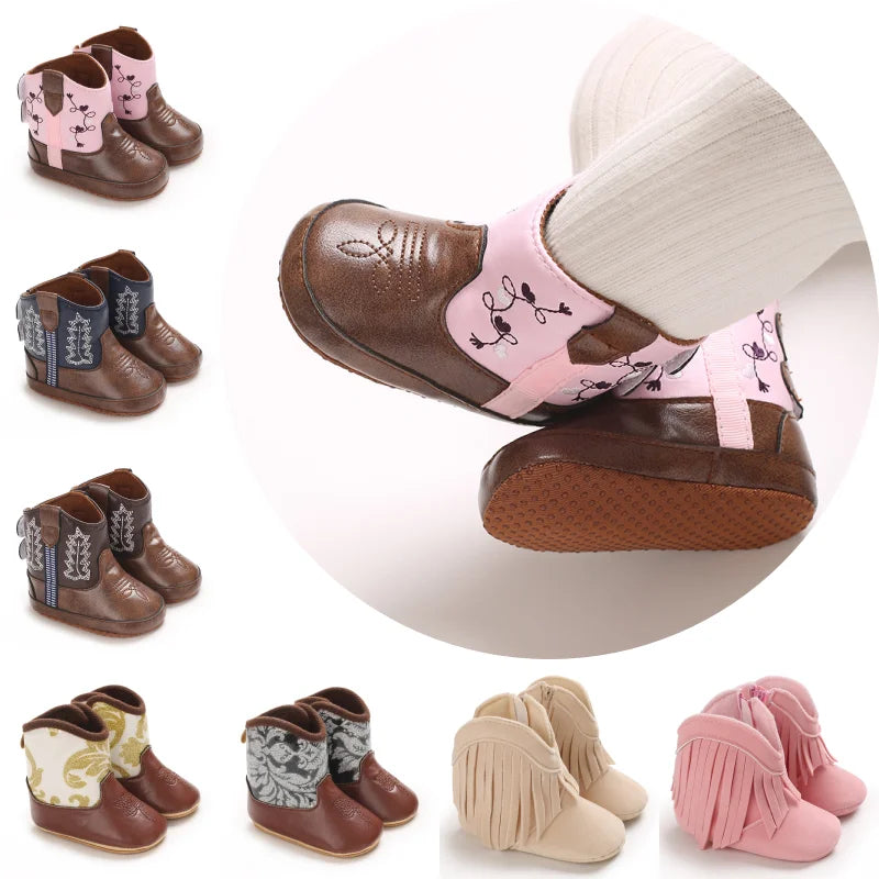 Infant Pre-Walker Shoes Baby Shoes 0-18M Western Denim Winter Boots Warm Casual Shoes for Boys Girls
