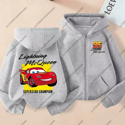 Lightning Mcqueen Sally Sports Zipper Hoodies Boys Girls Anime Cartoon Cute Hooded Sweatshirt Children Autumn Fashion Clothes