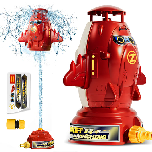 Sprinkler for Kids Outdoor Rocket Toy Spinning Splash Water Fun Summer Water Launcher Gift for Boys Girls Age 3-10 Yard Hose Attachment Game for Lawn Garden Pool