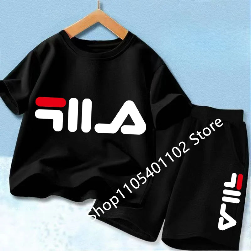 Summer Short Sleeve T Shirt +shorts 2 Piece Set Children Clothes Luxury Print Sport Casual Fashion Boy Girl Kid Tracksuit