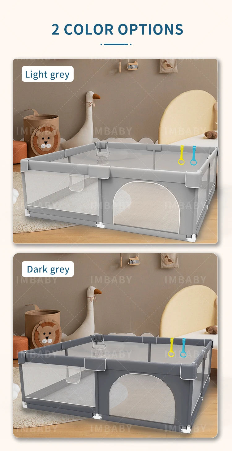 Large Indoor Baby Playpen, Light Gray Kids Activity Fence with Protective Corner Design