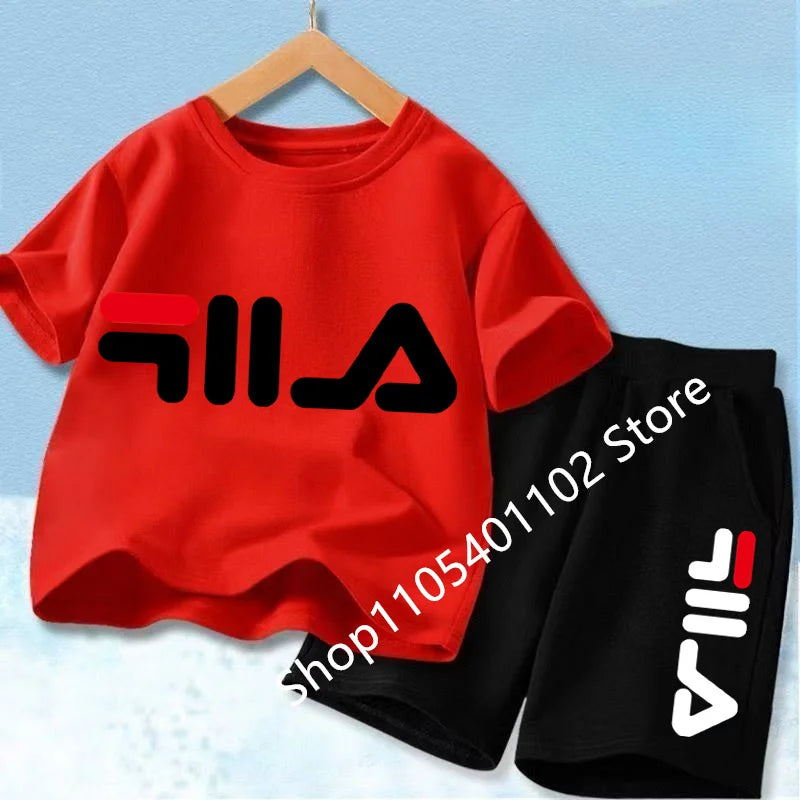 Summer Short Sleeve T Shirt +shorts 2 Piece Set Children Clothes Luxury Print Sport Casual Fashion Boy Girl Kid Tracksuit