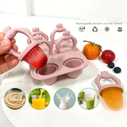 6-compartment silicone popsicle mold for babies, easy to grip, with anti-choking design, suitable for baby food preparation.
