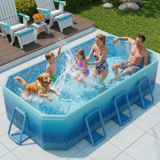Foldable Pool for Kids & Adults with Metal Frame, Thickened PVC and PP Board Stable Support