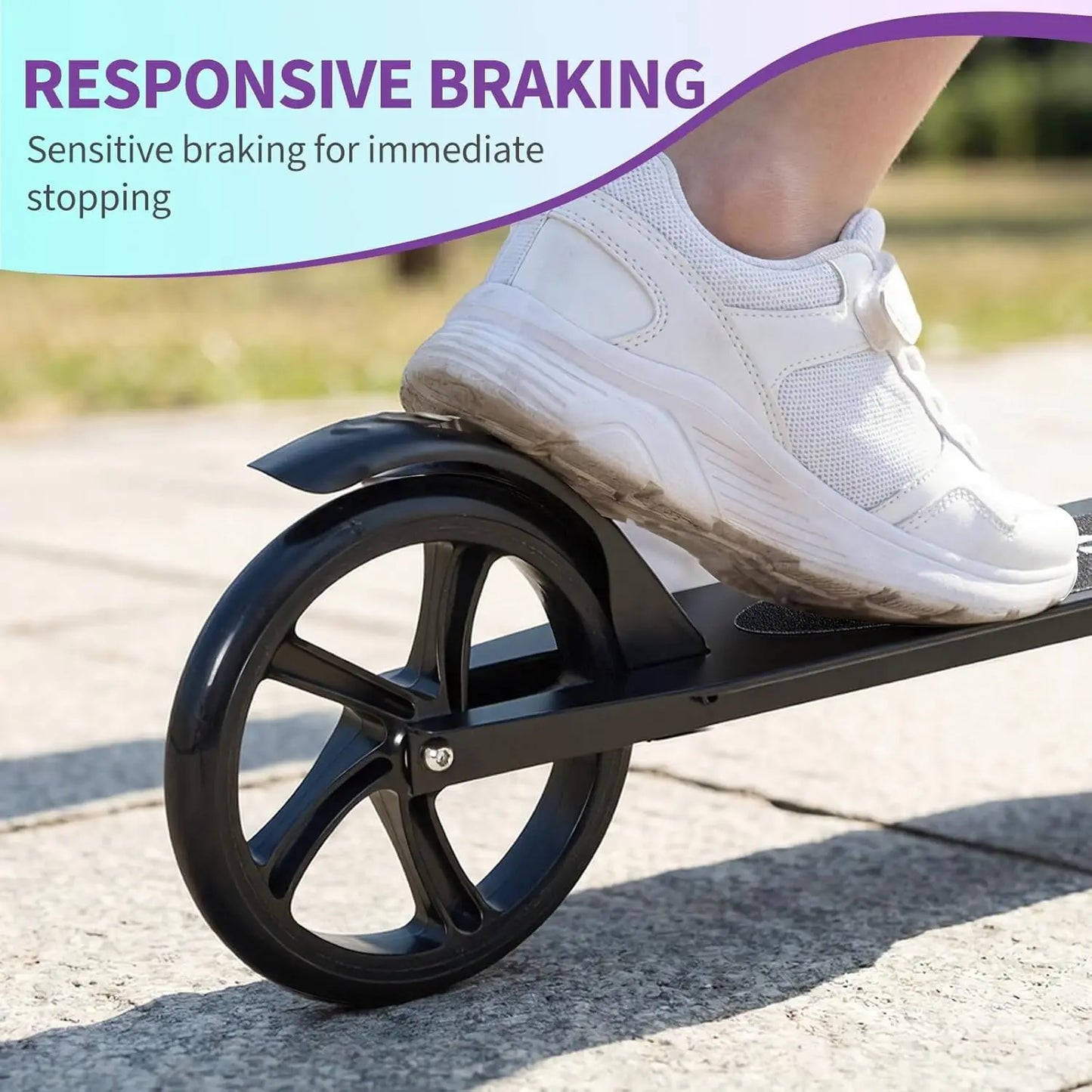 Urban Ride Foldable Kick Scooter with Large 2 Wheels, Adjustable Handlebar, Non-Slip Deck and Sturdy Aluminum Frame