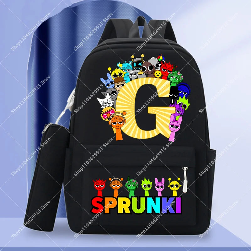 2-Piece Sprunki Backpack Set with Pencil Case – Large Capacity School Bag