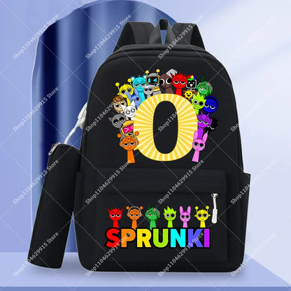 2-Piece Sprunki Backpack Set with Pencil Case – Large Capacity School Bag