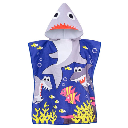 Kids Hooded Microfiber Bath Beach Poncho Towel, Quick-Dry Swim Cover-Up Bathrobe (80–120cm)