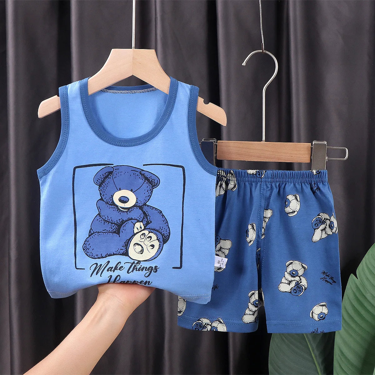 2-Piece Kids Summer Clothing Set with Sleeveless Cotton T-Shirt and Shorts