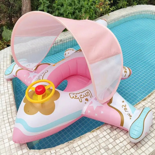 Airplane Float For Baby Airplane Raft Pool Toys With Sunshade Ergonomic Comfortable Swimming Ring Lounger For Family Enjoying