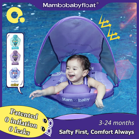 Mambobaby Baby Float With Canopy Swimming Ring For Infant No Inflation Pool Floaties Accessories 6-10 Months 1 Years Water Toys