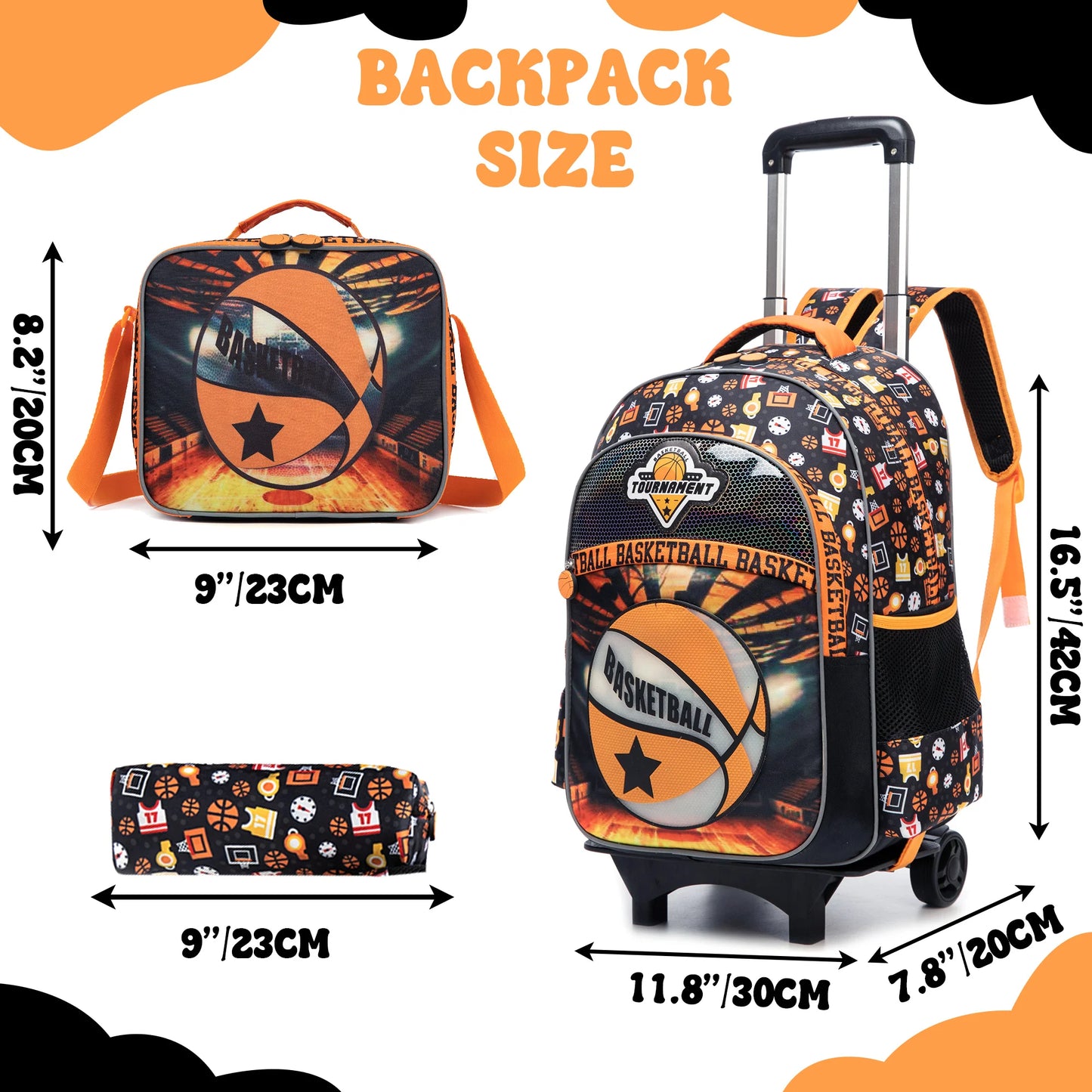 Kids Rolling Backpack for Boys Backpack with Wheels for School Backpacks for Boys Kids Bookbag for Primary Middle School with Lunch Box Set