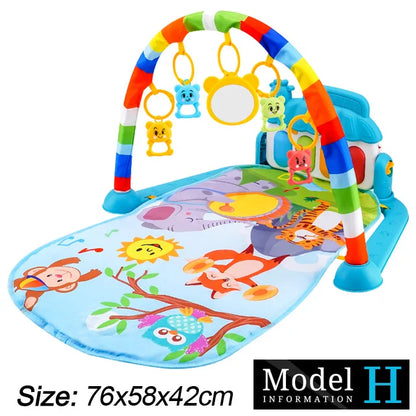 Baby Fitness Play Gym with Music, Piano Activity Mat and Crawling Blanket for 0–36 Months