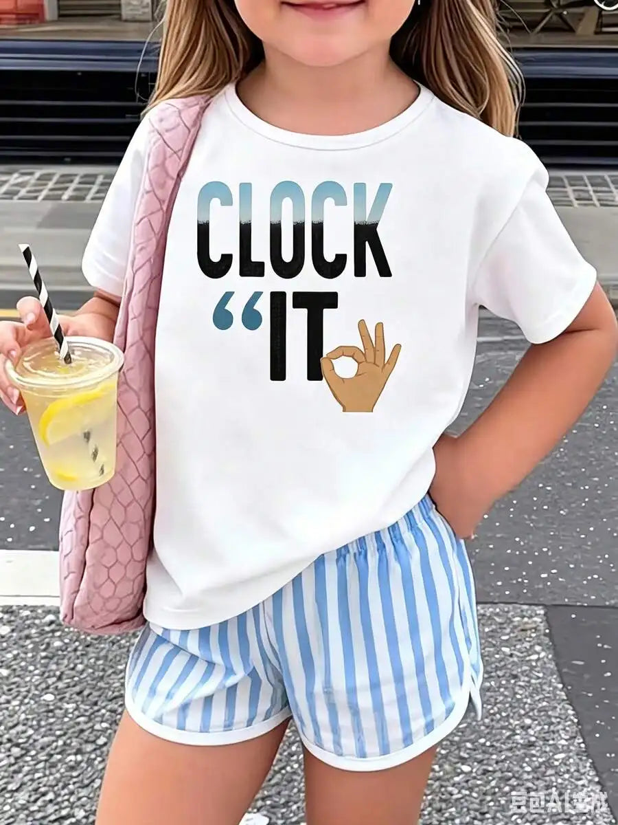 [Back To School Season] Tween Girl One-Piece Printed Pullover Short-Sleeve T-Shirt, Student And Young Children's Clothing, Summe