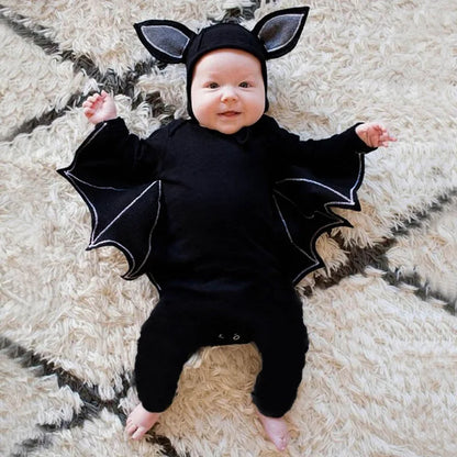 Halloween Baby Black Bat Costume Cosplay Romper Jumpsuit Infant Boys Girls Purim Party Carnival Fancy Dress Long Short Umorden