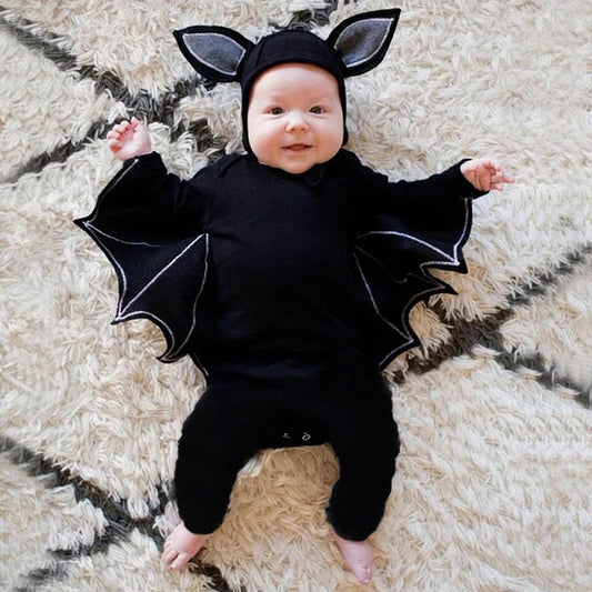 Halloween Baby Black Bat Costume Cosplay Romper Jumpsuit Infant Boys Girls Purim Party Carnival Fancy Dress Long Short Umorden