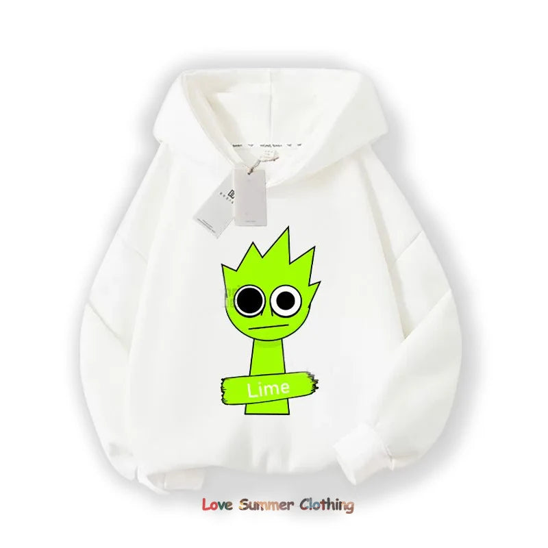 Sprunki Thick Hoodie for Children Anime Cartoon Fashion Sweatshirt Boys Girls Autumn Winter Hip Hop Hooded Hoodies Kids Clothes
