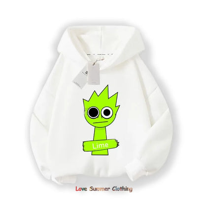 Sprunki Thick Hoodie for Children Anime Cartoon Fashion Sweatshirt Boys Girls Autumn Winter Hip Hop Hooded Hoodies Kids Clothes