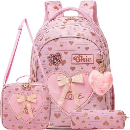 Backpack for Girls 16" Backpacks for Girls for School Sequin Backpack with Lunch Box for Elementary Students