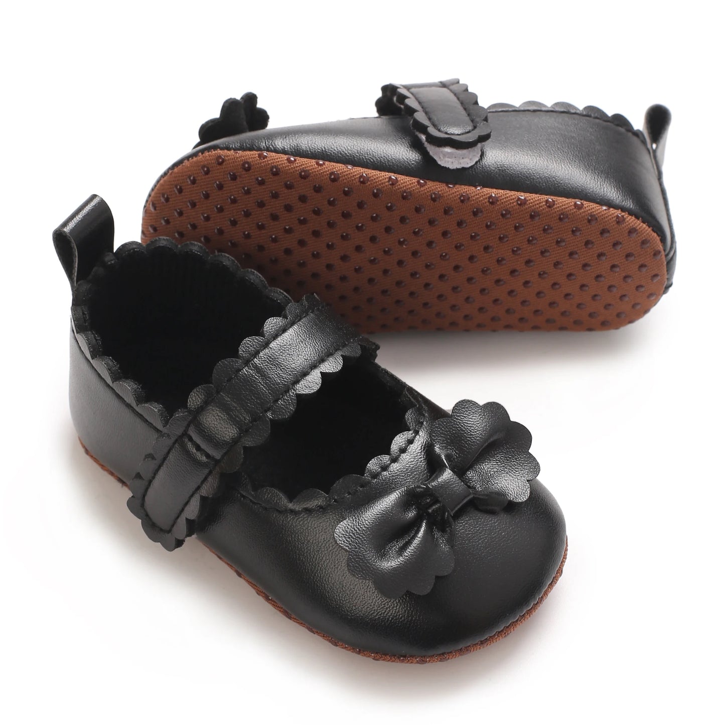 0-1Year Black Fashion Newborn Party Princess Shoes Boys And Girls' First Step Walking Shoes Soft Soled Anti Slip Baby Shoes